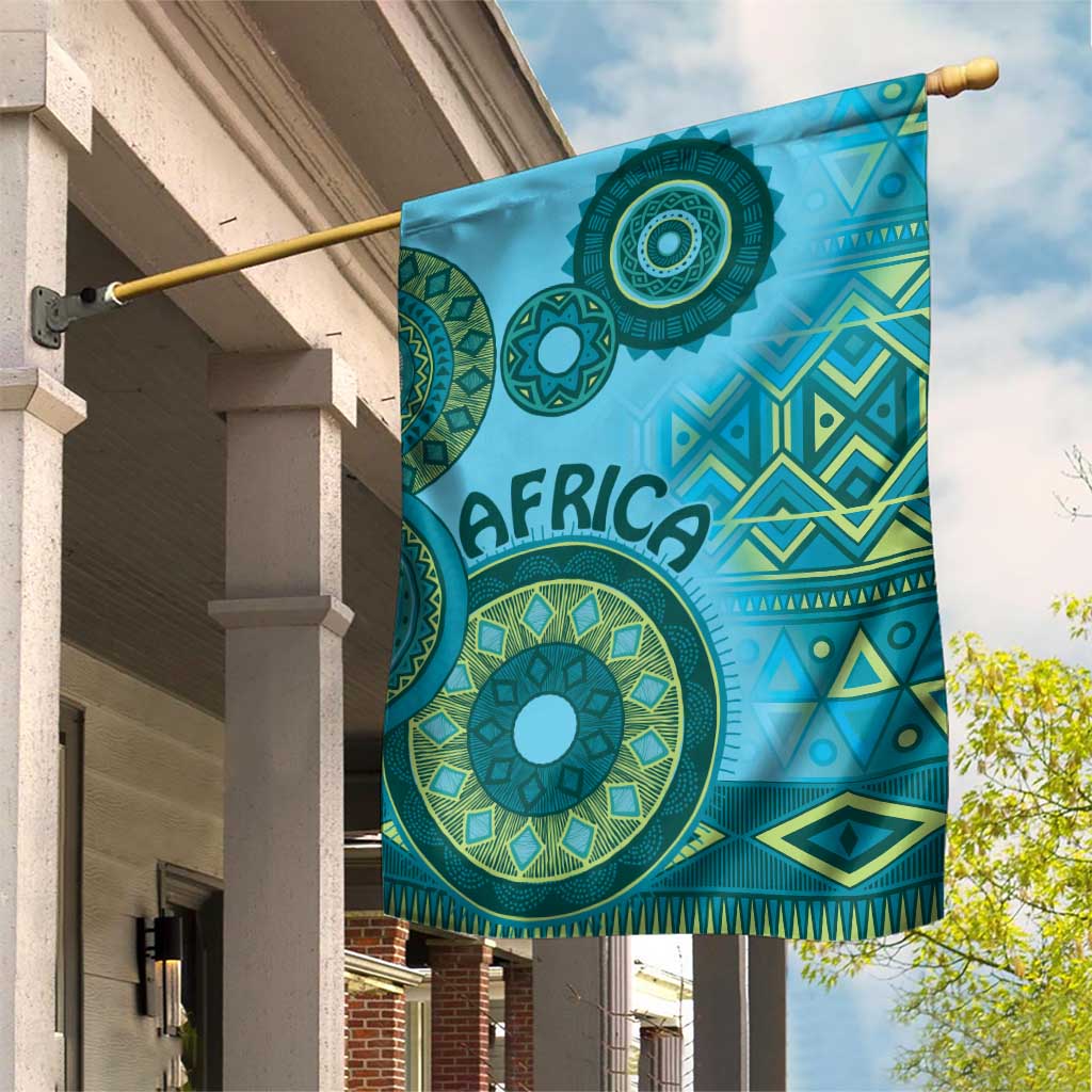 Afro Tribal Traditional Pattern Garden Flag Blue Motif