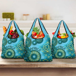 Afro Tribal Traditional Pattern Grocery Bag Blue Motif