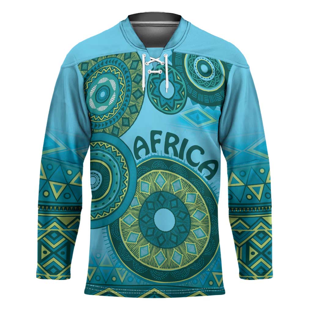 Africa Tribal Traditional Pattern Hockey Jersey Blue Motif