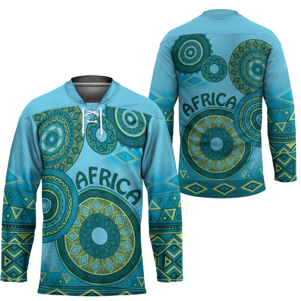 Africa Tribal Traditional Pattern Hockey Jersey Blue Motif