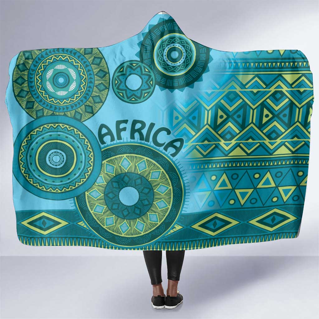 Afro Tribal Traditional Pattern Hooded Blanket Blue Motif