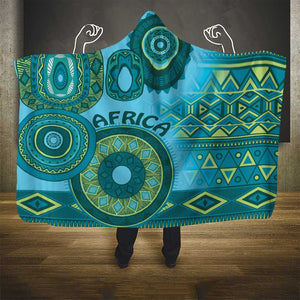 Afro Tribal Traditional Pattern Hooded Blanket Blue Motif