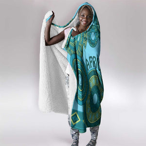 Afro Tribal Traditional Pattern Hooded Blanket Blue Motif