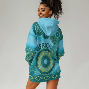 Afro Tribal Traditional Pattern Hoodie Dress Blue Motif