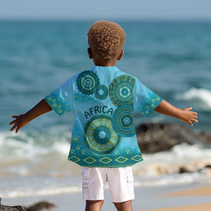 Afro Tribal Traditional Pattern Kid Hawaiian Shirt Blue Motif