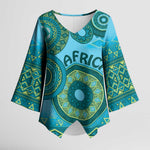 Africa Tribal Traditional Pattern Kimono Sleeve Blouse Blue Motif