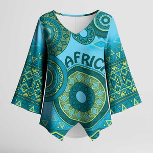 Africa Tribal Traditional Pattern Kimono Sleeve Blouse Blue Motif