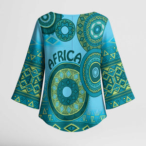 Africa Tribal Traditional Pattern Kimono Sleeve Blouse Blue Motif