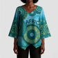 Africa Tribal Traditional Pattern Kimono Sleeve Blouse Blue Motif