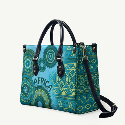 Africa Tribal Traditional Pattern Leather Bag Blue Motif