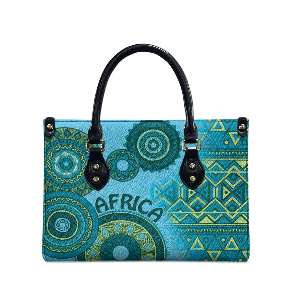 Africa Tribal Traditional Pattern Leather Bag Blue Motif