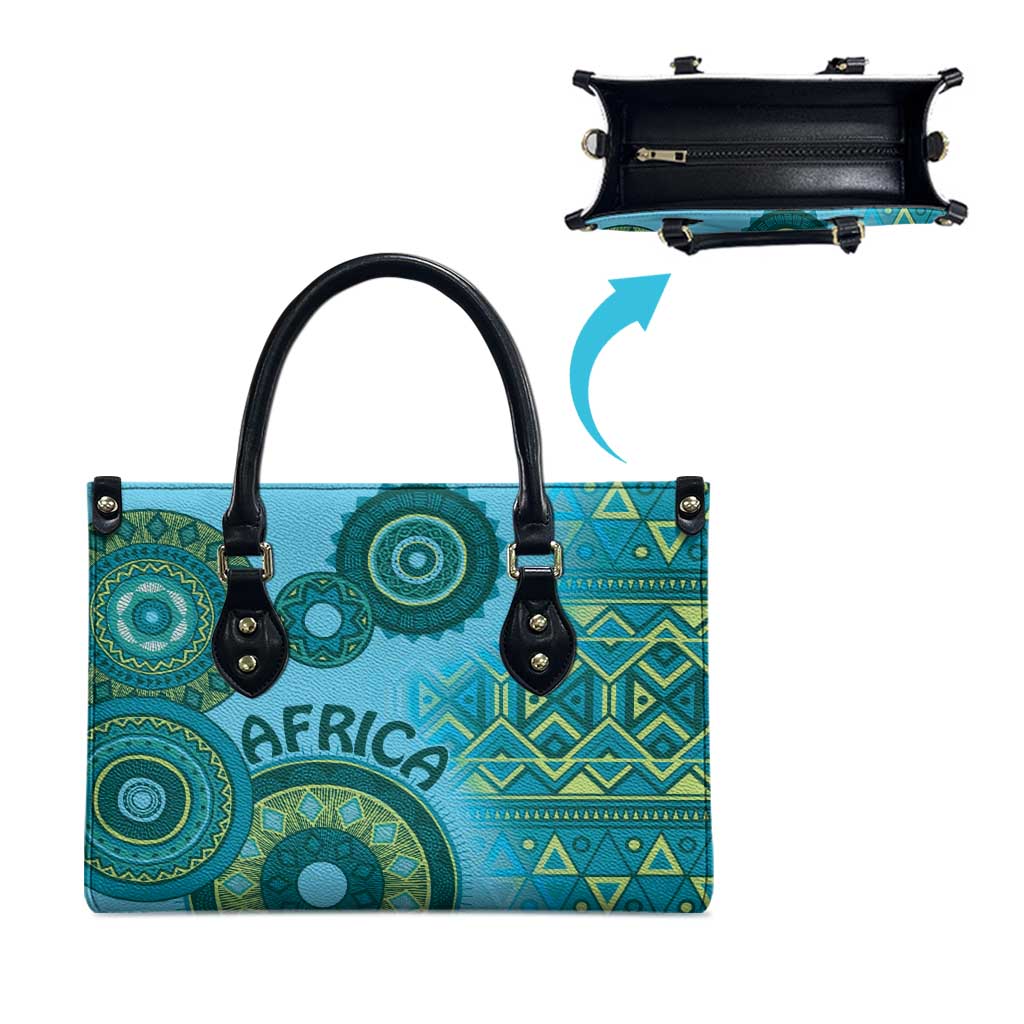 Africa Tribal Traditional Pattern Leather Bag Blue Motif