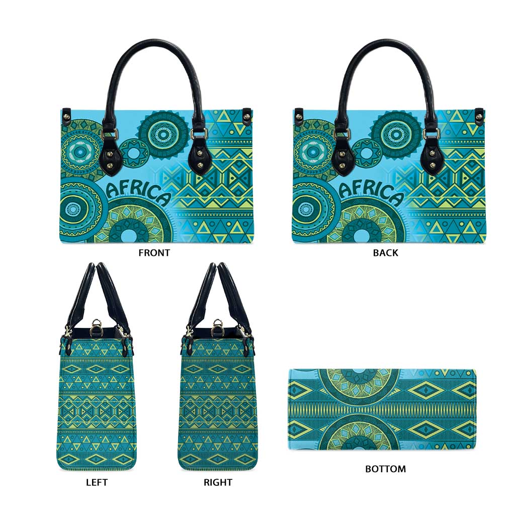 Africa Tribal Traditional Pattern Leather Bag Blue Motif