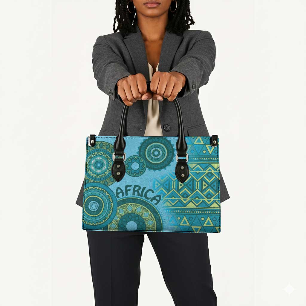 Africa Tribal Traditional Pattern Leather Bag Blue Motif