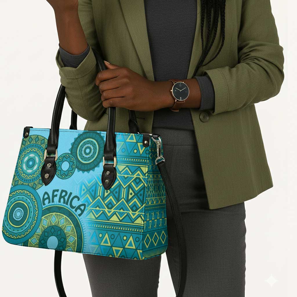 Africa Tribal Traditional Pattern Leather Bag Blue Motif