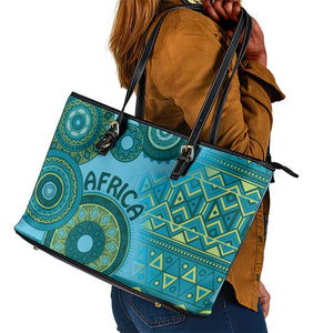 Afro Tribal Traditional Pattern Leather Tote Bag Blue Motif