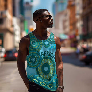 Afro Tribal Traditional Pattern Men Tank Top Blue Motif