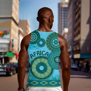 Afro Tribal Traditional Pattern Men Tank Top Blue Motif