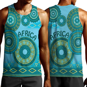 Afro Tribal Traditional Pattern Men Tank Top Blue Motif