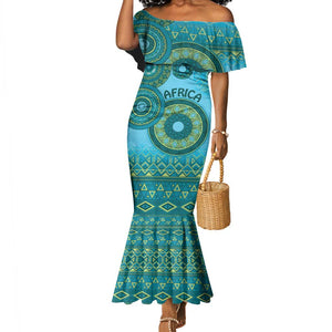 Afro Tribal Traditional Pattern Mermaid Dress Blue Motif