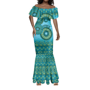 Afro Tribal Traditional Pattern Mermaid Dress Blue Motif