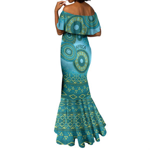 Afro Tribal Traditional Pattern Mermaid Dress Blue Motif