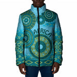 Africa Tribal Traditional Pattern Padded Jacket Blue Motif