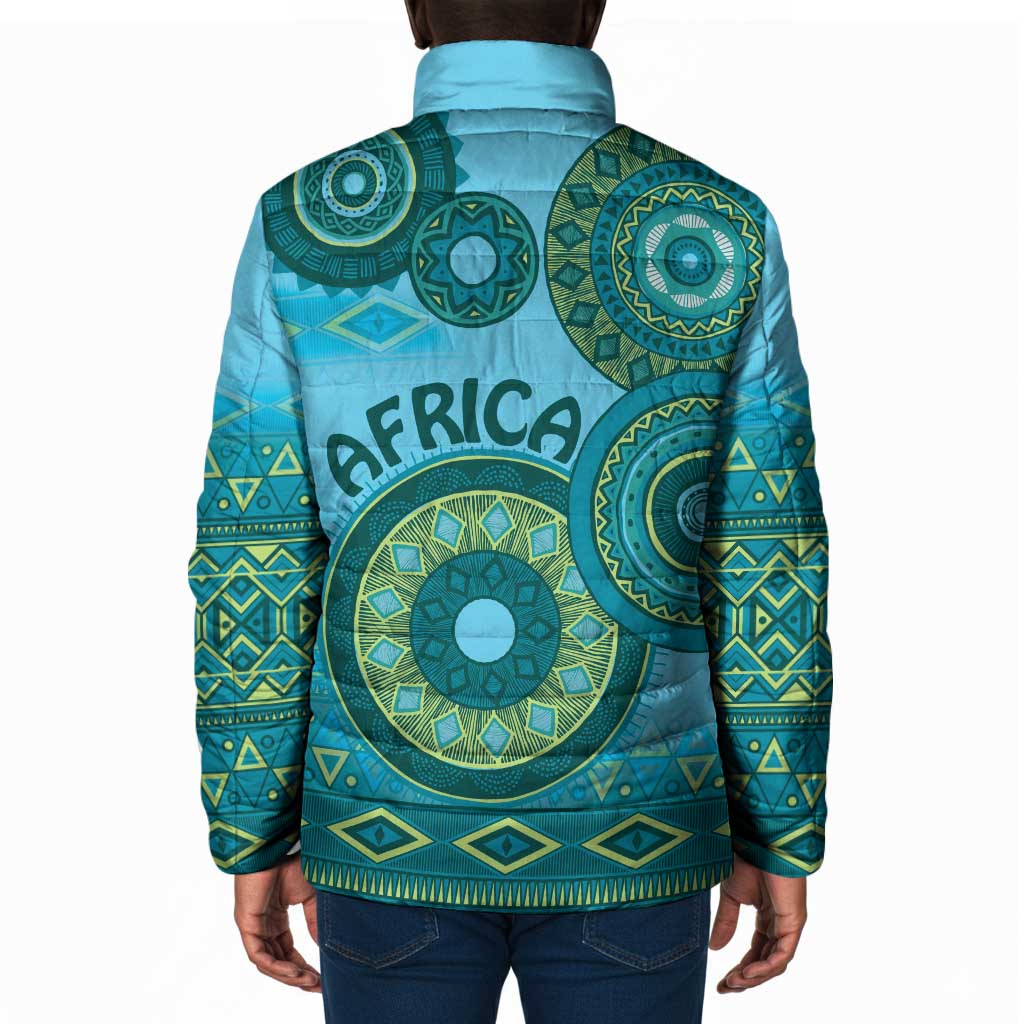 Africa Tribal Traditional Pattern Padded Jacket Blue Motif