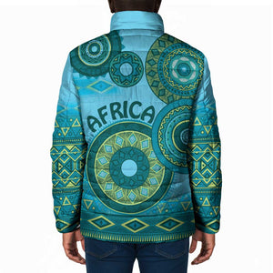 Africa Tribal Traditional Pattern Padded Jacket Blue Motif
