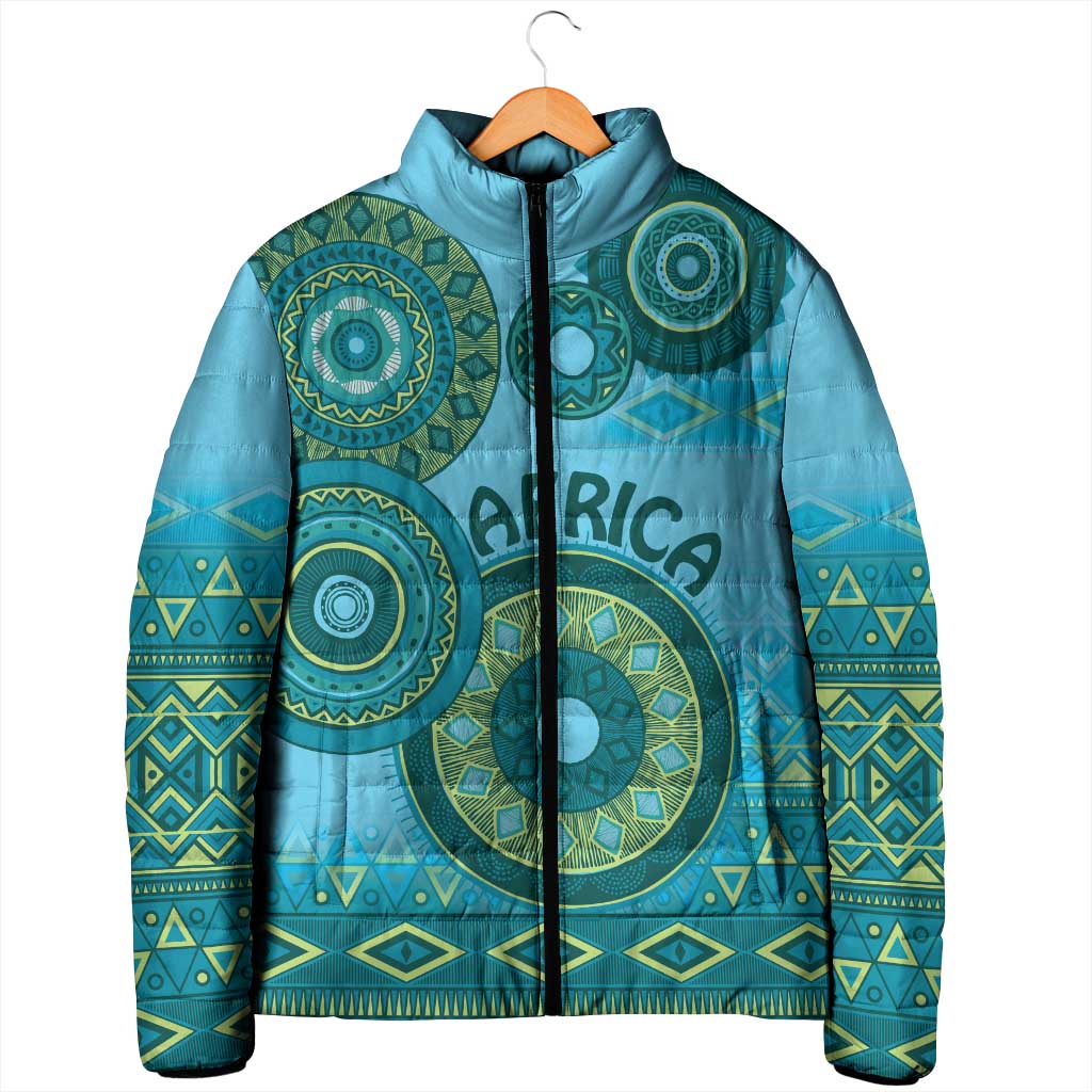 Africa Tribal Traditional Pattern Padded Jacket Blue Motif