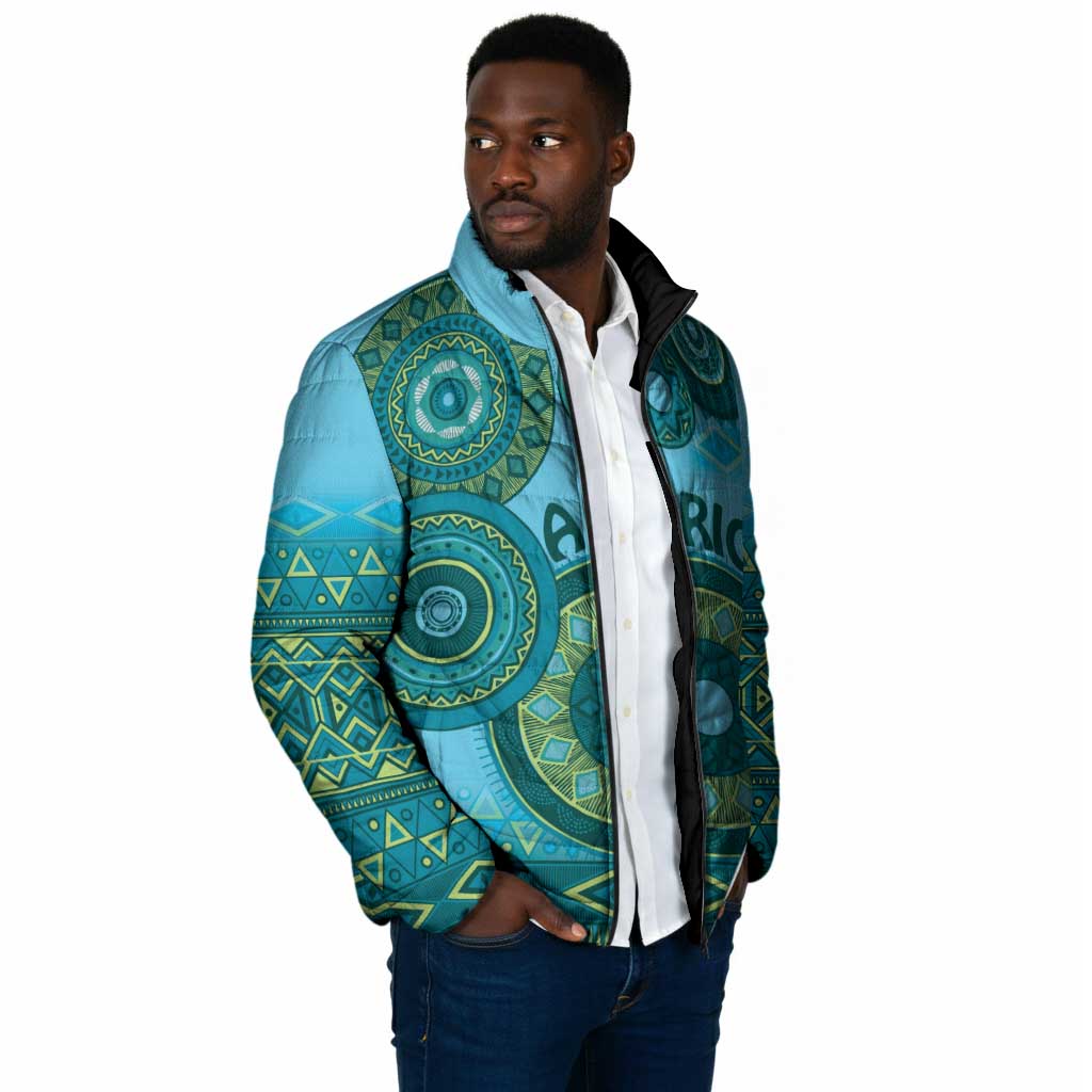 Africa Tribal Traditional Pattern Padded Jacket Blue Motif