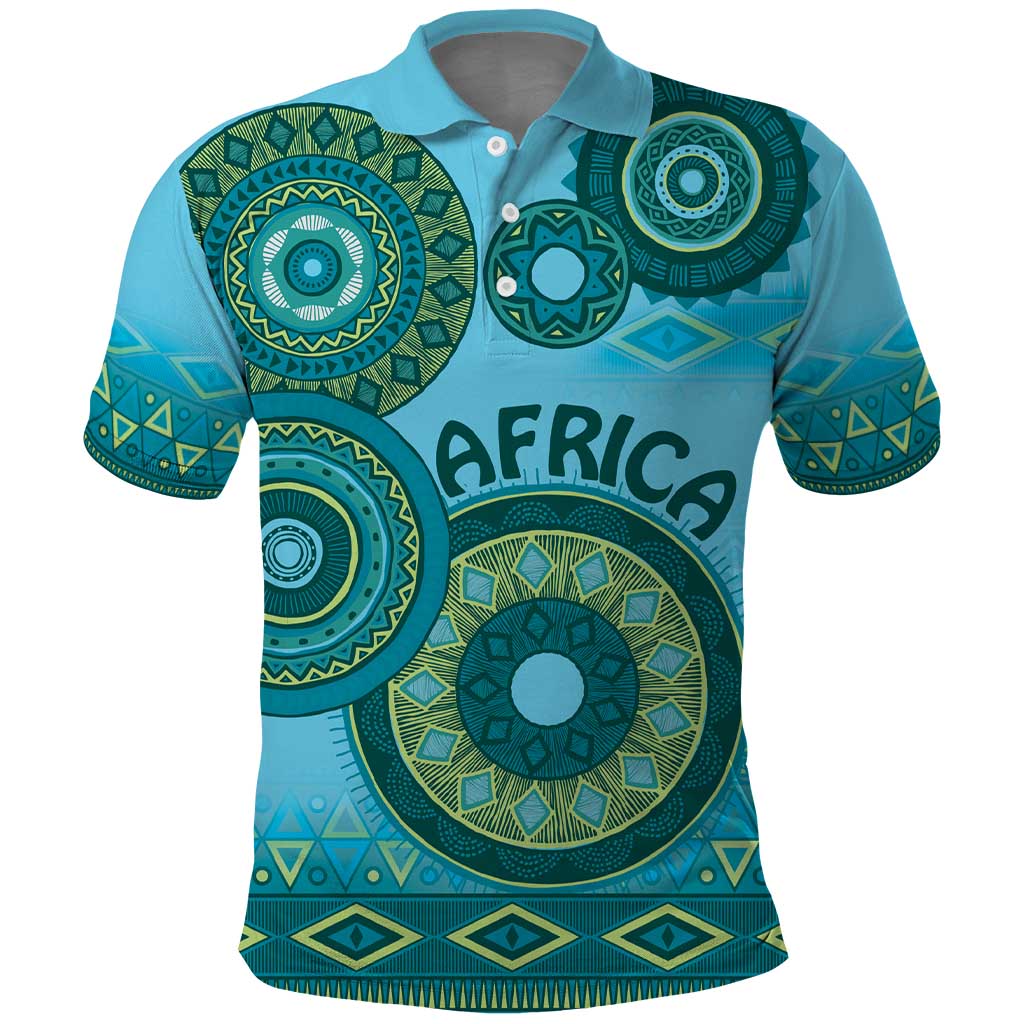 Afro Tribal Traditional Pattern Polo Shirt Blue Motif