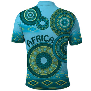 Afro Tribal Traditional Pattern Polo Shirt Blue Motif