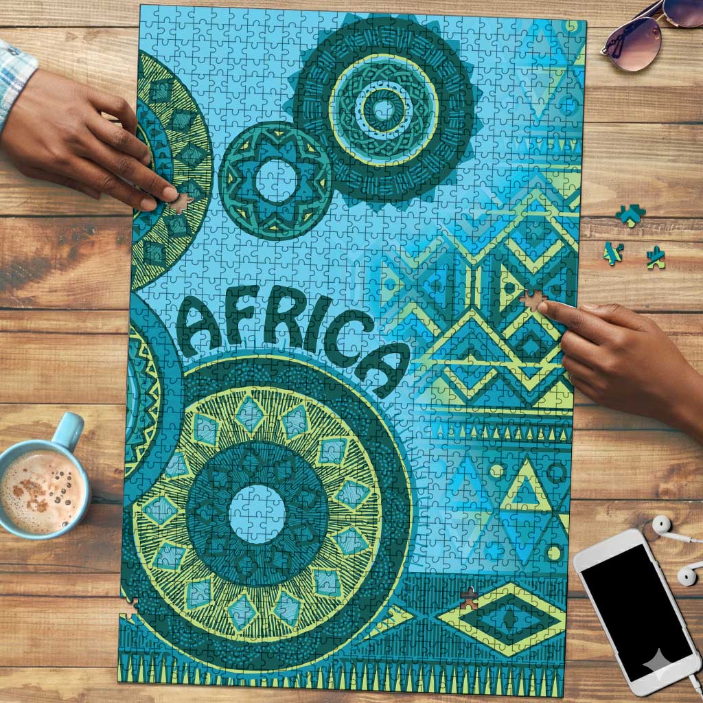 Africa Tribal Traditional Pattern Puzzle Blue Motif