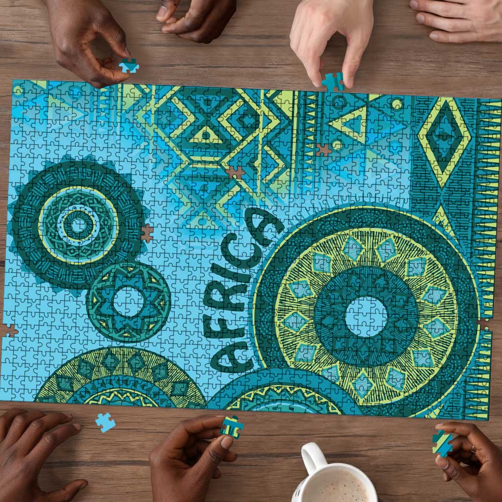 Africa Tribal Traditional Pattern Puzzle Blue Motif