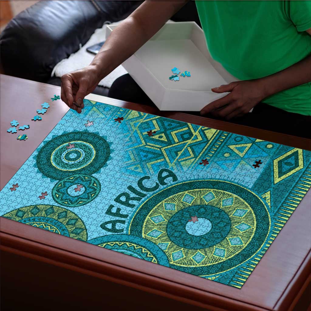 Africa Tribal Traditional Pattern Puzzle Blue Motif