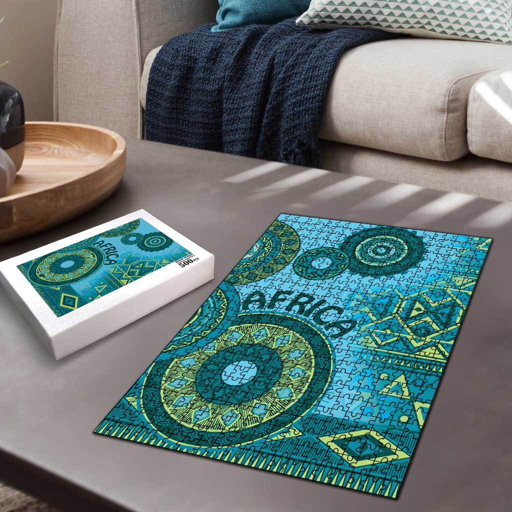 Africa Tribal Traditional Pattern Puzzle Blue Motif