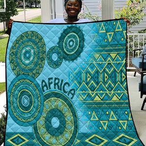 Afro Tribal Traditional Pattern Quilt Blue Motif