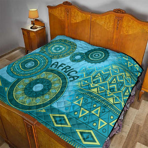 Afro Tribal Traditional Pattern Quilt Blue Motif