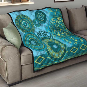 Afro Tribal Traditional Pattern Quilt Blue Motif