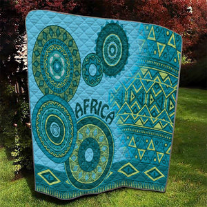 Afro Tribal Traditional Pattern Quilt Blue Motif