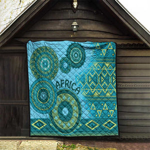 Afro Tribal Traditional Pattern Quilt Blue Motif