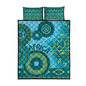 Afro Tribal Traditional Pattern Quilt Bed Set Blue Motif