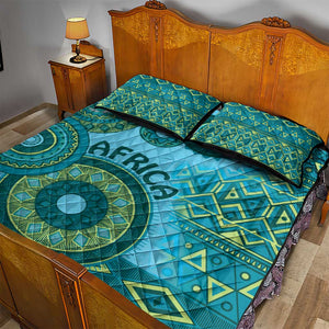 Afro Tribal Traditional Pattern Quilt Bed Set Blue Motif