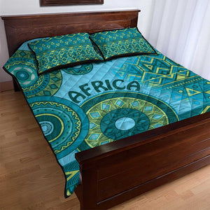 Afro Tribal Traditional Pattern Quilt Bed Set Blue Motif