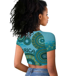 Afro Tribal Traditional Pattern Raglan Cropped T shirt Blue Motif