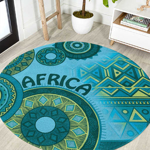 Afro Tribal Traditional Pattern Round Carpet Blue Motif