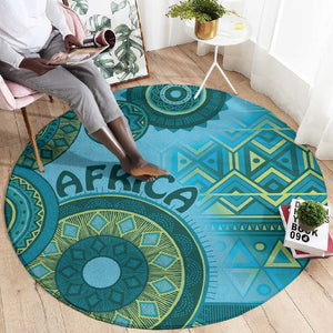 Afro Tribal Traditional Pattern Round Carpet Blue Motif