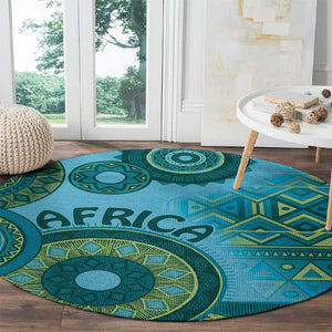 Afro Tribal Traditional Pattern Round Carpet Blue Motif