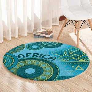 Afro Tribal Traditional Pattern Round Carpet Blue Motif